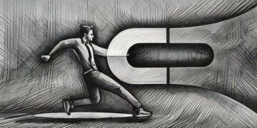 A man holding a giant magnet to attract clients