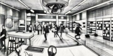 A CCTV setup monitoring a retail business providing security