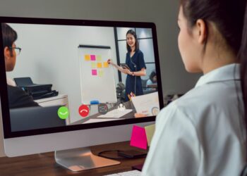 An employee having a remote training session