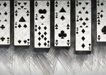 A series of cards being played on a green solitaire table