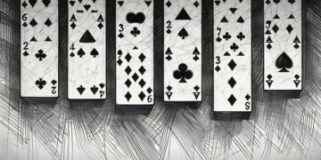 A series of cards being played on a green solitaire table