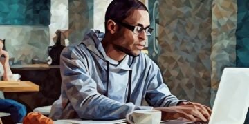 A freelancer working on a laptop at home