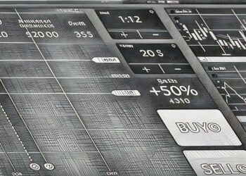 Up close shot of trading software charts and buy buttons