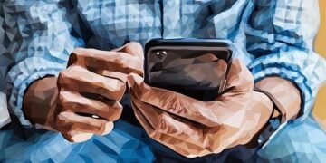 An employee using a business mobile phone