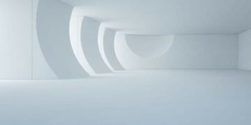 A white curved wall office space depicting a sense of what future office environments might look like