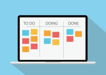 Kanban board graphic on a computer