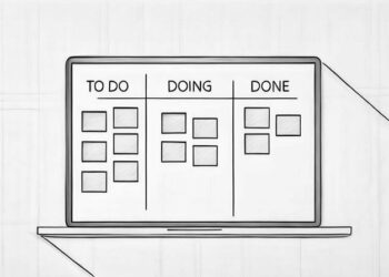 Kanban board graphic on a computer