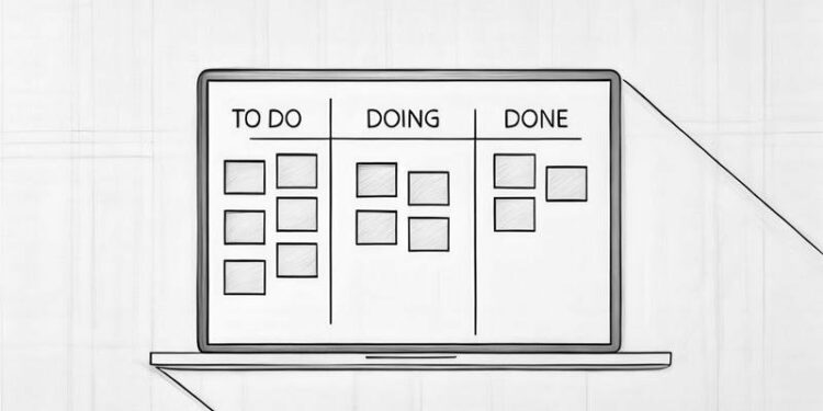 Kanban board graphic on a computer