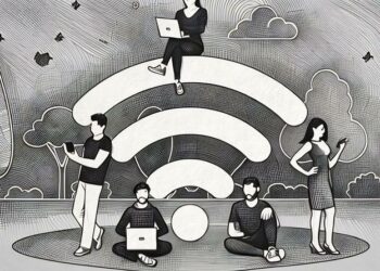 A group of people sitting around a wifi symbol getting good reception