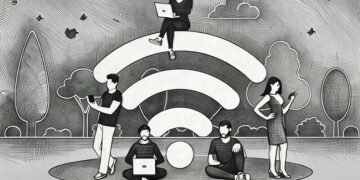 A group of people sitting around a wifi symbol getting good reception
