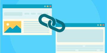 Graphic of two web pages linkedin by a chain as an visual example of linkbuilding as an SEO technique