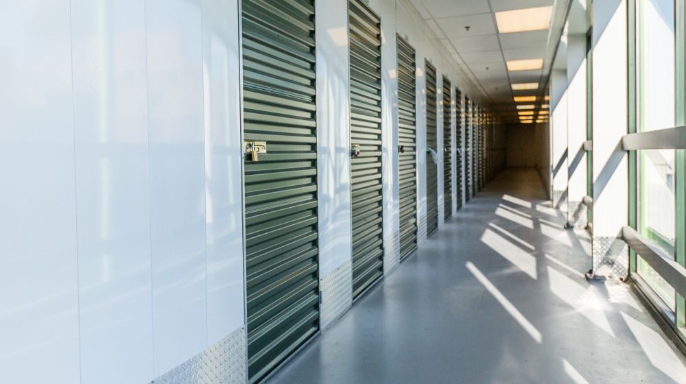 Self storage units in a warehouse for business customers