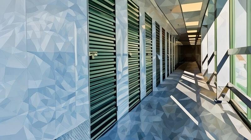 Self storage units in a warehouse for business customers