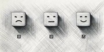 A series of symbols depicting standard customer service feedback icons with the positive smiley face ticked