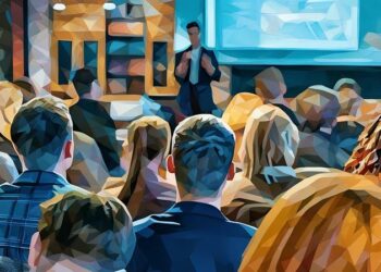 Person giving sales presentation and nailing it in front of engaged audience