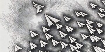 A series of paper planes heading to the sky, with one plane ahead, showing how certain paths can grow better