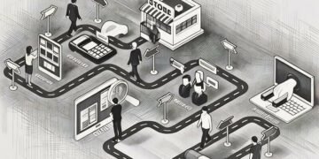 A road running through different types of businesses popping up on the map