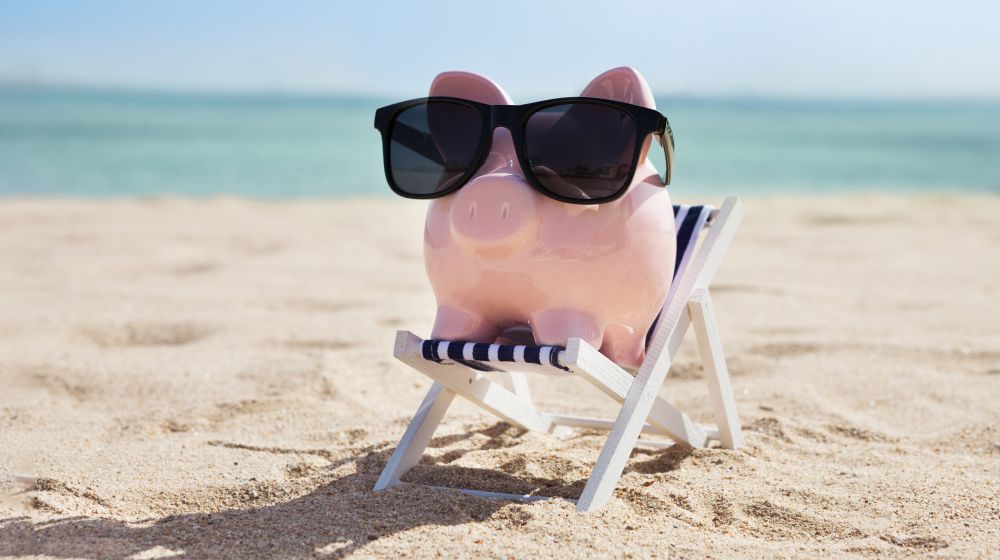 A pig on a chair on a beach exampling a good retirement