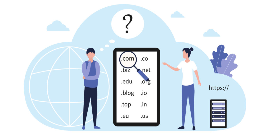 People choosing a domain name on a phone
