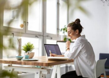 A woman in the home office