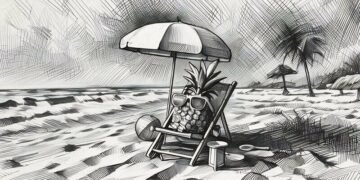 Pineapple chilling beach, no stress