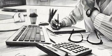 Bookkeeper or financial inspector hands making report, calculating. Home finances, investment, economy, saving money or insurance concept