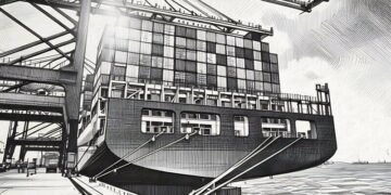 The back of container ship carrying cargo that could be insured for trade credit