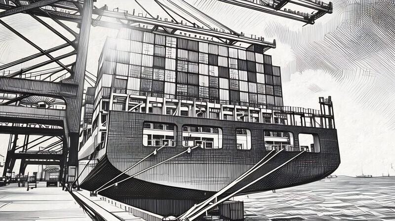 The back of container ship carrying cargo that could be insured for trade credit