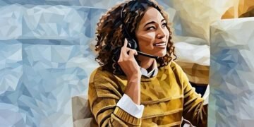 Customer service admin listening to a client intently on a headset