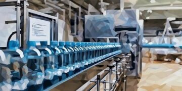 A product manufacturing line for water bottles