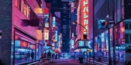 An anime style landscape of a japanese city in the centre