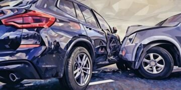 A car crash up close between two cars