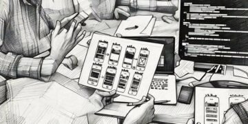 A designer drawing up wireframes for an application