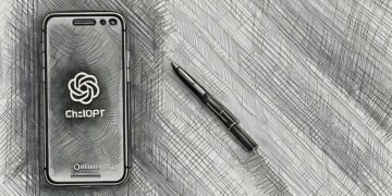 ChatGPT on a phone next to a low-tech pen
