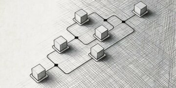 A series of nodes connecting indicating a flow of time