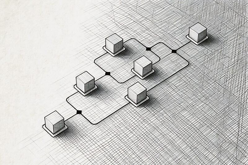 A series of nodes connecting indicating a flow of time