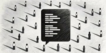 A series of people with a communication box coming out of one