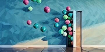 A door opening and releasing a huge amount of balloons, showing the right answer and success visually