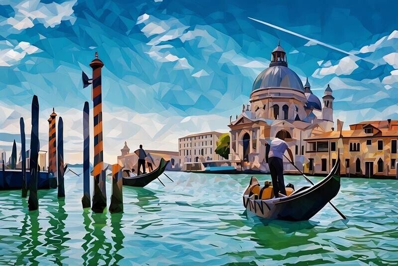 A series of gondolas taking tourists around the waterways of Venice
