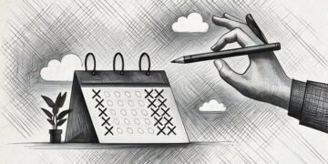 A paper schedule with a hand holding a pencil ready to write
