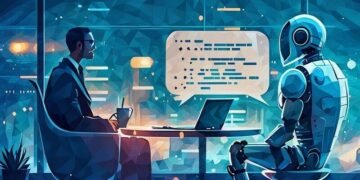 Man having a conversation with an AI robot
