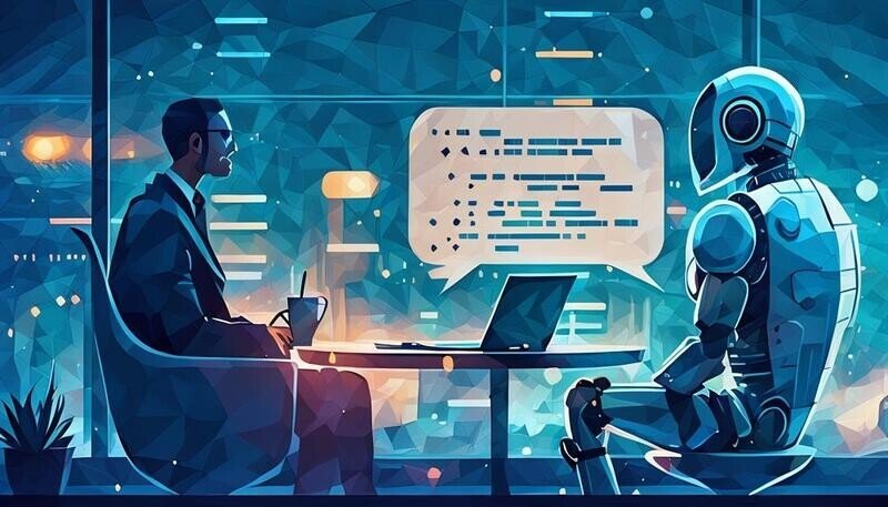 Man having a conversation with an AI robot