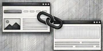 Two browsers with a link symbol between them, visually showing the basic concept of link building