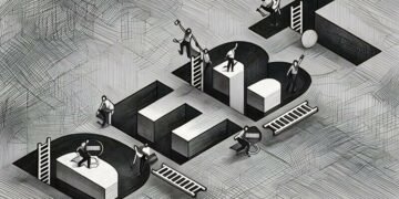 The word debt with miniature workers climbing in and out of it
