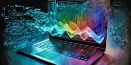 Data visulisation software flowing out of a laptop