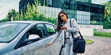 An employee getting into their company car