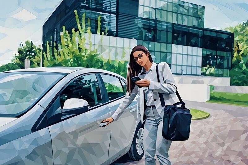 An employee getting into their company car