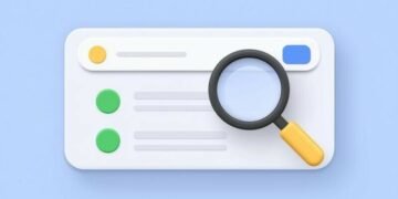 A magnifying glass zooming into google search entries