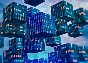 Visual representation of blockchain using cubes and binary