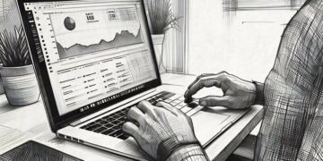 A man on a laptop looking at google analytics